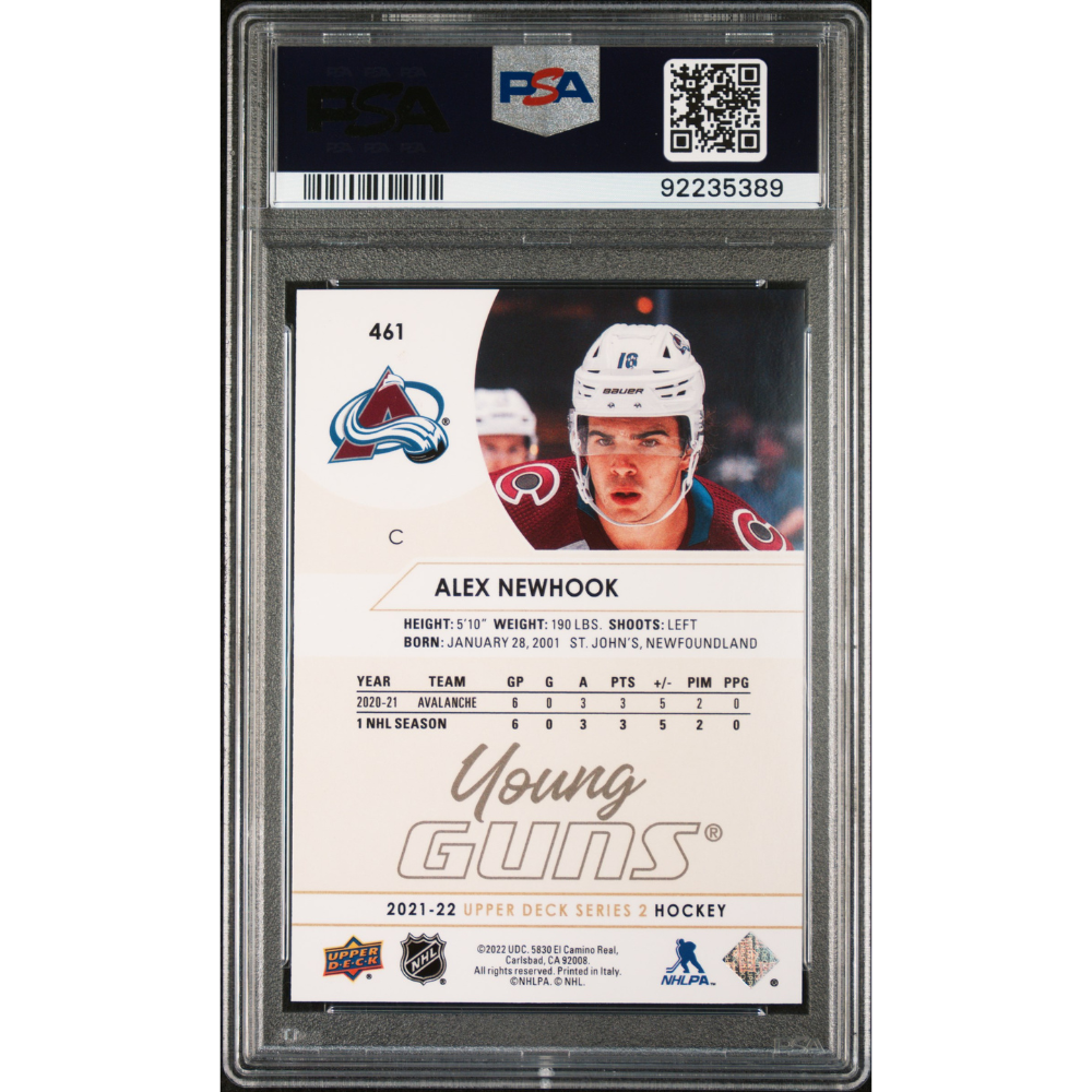 2021-22 Upper Deck #461 Alex Newhook Young Guns Silver Foil PSA 9 Colorado/Montreal Canadiens
