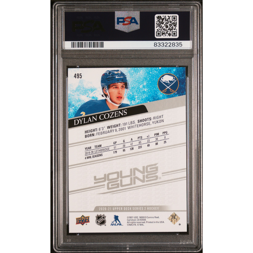 2020-21 Upper Deck Young Guns #495 Dylan Cozens PSA 10 Buffalo/Ottawa Senators