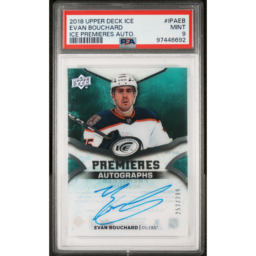 2018-19 Upper Deck Ice Premieres Auto #IPAEB Evan Bouchard PSA 9 Edmonton Oilers