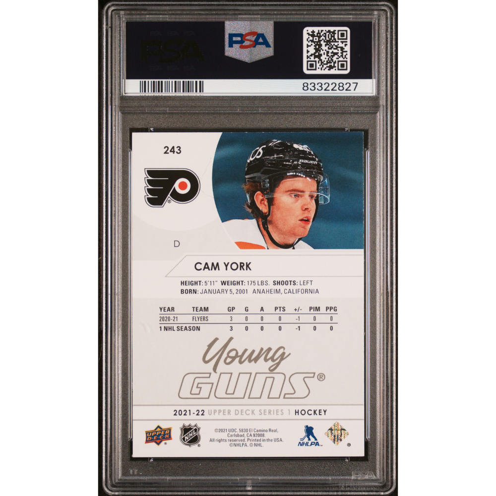 2021-22 Upper Deck #243 Cam York Young Guns PSA 9 Philadelphia Flyers