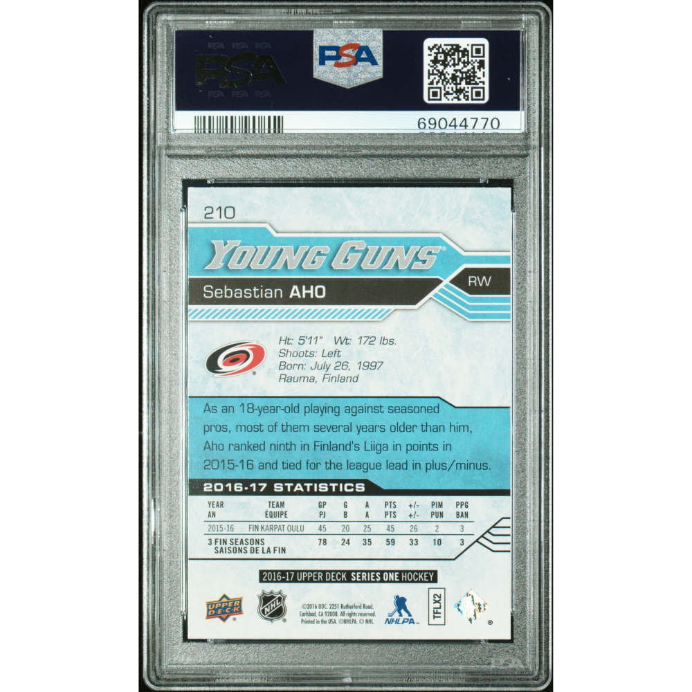 2016-17 Upper Deck #210 Sebastian Aho Young Guns PSA 9 Carolina Hurricanes