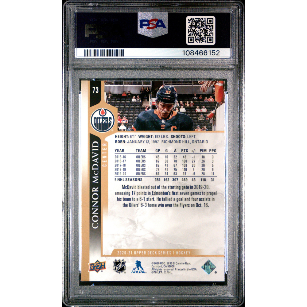 2020-21 Upper Deck #72 Connor McDavid Base Silver Foil PSA 10 Edmonton Oilers