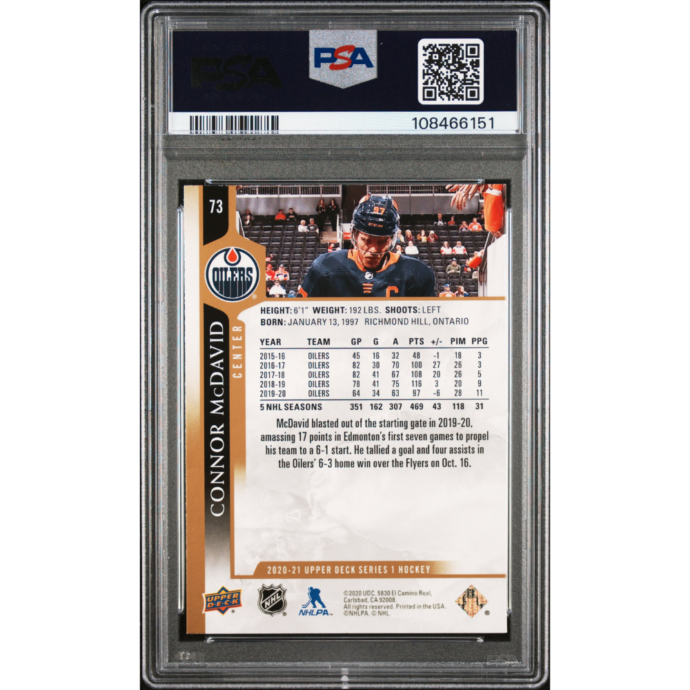 2020-21 Upper Deck #72 Connor McDavid Base Silver Foil PSA 9 Edmonton Oilers