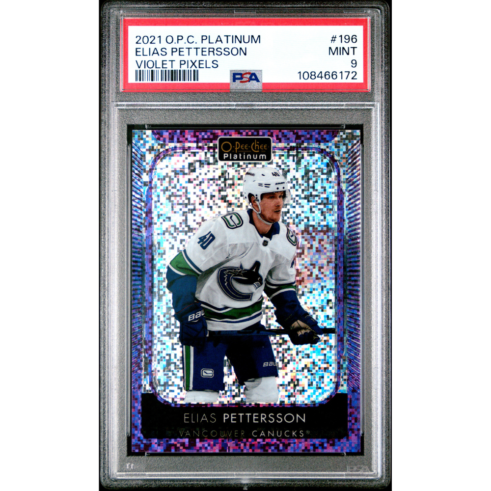 2021-22 OPC Platinum #196 Elias Pettersson Violet Pixels PSA 9