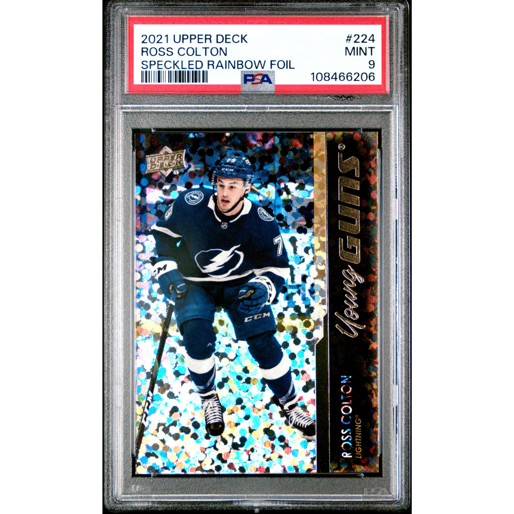 2021-22 Upper Deck #224 Ross Colton Young Guns Speckled Rainbow Foil PSA 9