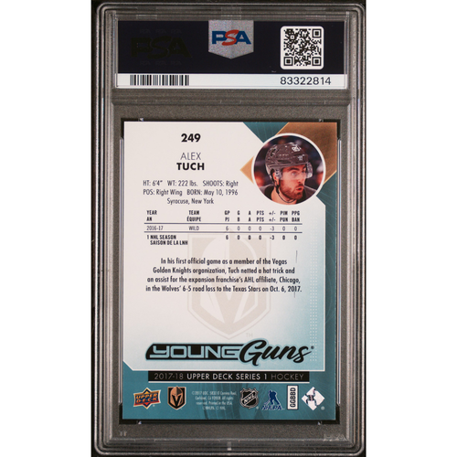 2017-18 Upper Deck Young Guns #249 Alex PSA 8 Vegas/Buffalo Sabres