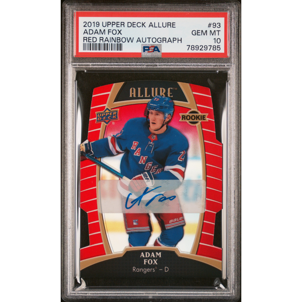 2019-20 Upper Deck Allure #93 Adam Fox Red Rainbow Autograph PSA 10