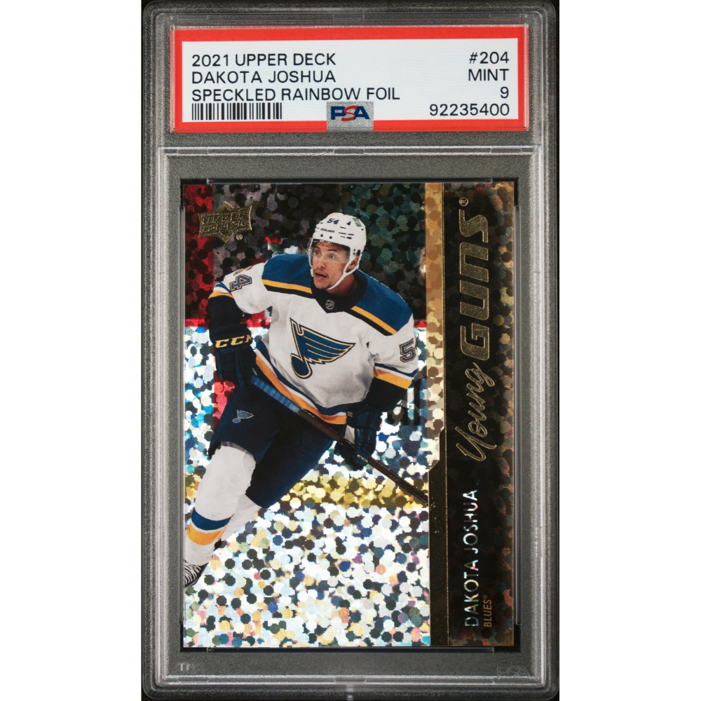 2021-22 Upper Deck #204 Dakota Joshua Young Guns Speckled Rainbow Foil PSA 9