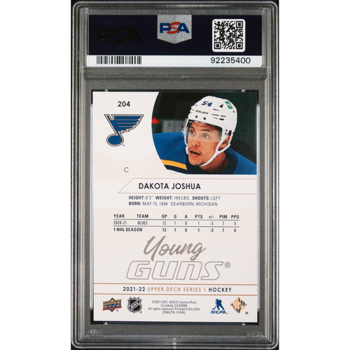 2021-22 Upper Deck #204 Dakota Joshua Young Guns Speckled Rainbow Foil PSA 9