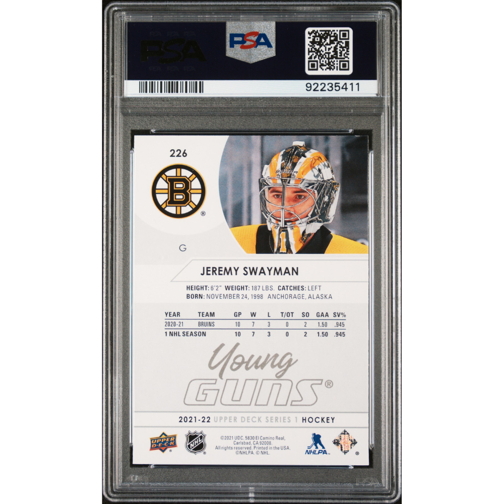 2021-22 Upper Deck #226 Jeremy Swayman Young Guns PSA 9 Boston Bruins