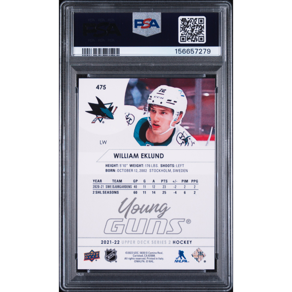 2021-22 Upper Deck #475 William Eklund Young Guns PSA 10 Ottawa Senators
