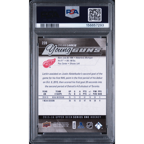 2015-16 Upper Deck #228 Dylan Larkin Young Guns PSA 9 Detroit Red Wings