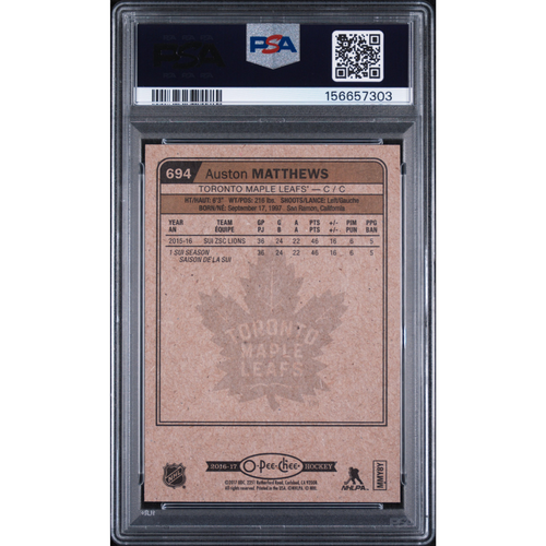 2016-17 OPC #694 Auston Matthews Marquee Rookies Update PSA 10 Toronto Maple Leafs