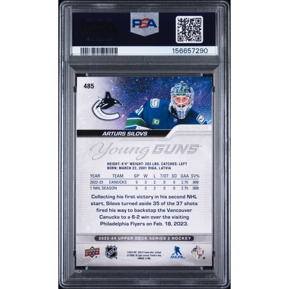2023-24 Upper Deck #485 Arturs Silovs Young Guns PSA 10 Pittsburgh Penguins